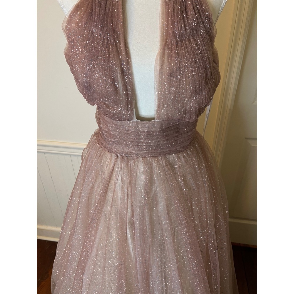 Mac Duggal 20376 Mauve Rose Glitter Tulle Halter Neck Gown Formal Prom Dress NEW - Picture 11 of 13